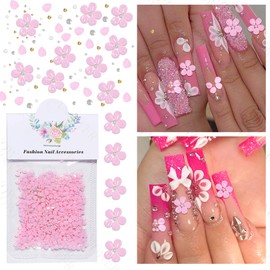 800 Pcs 3D Flower Nail Charms, Pink Blossom Beads Pearl Nail Gems and Rhinestones Floral Rhinestone Gems, Petal Acrylic 3D Flowers Nail Art Charms for Nails Design