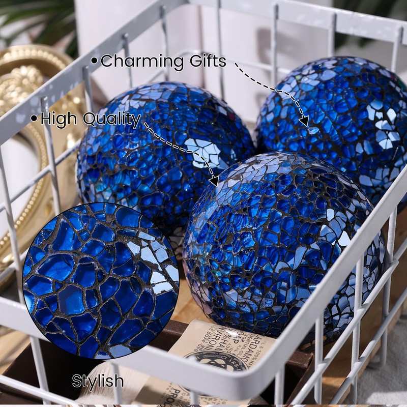 DomeStar 3PCS Decorative Balls for Bowls, 3 Inch Dark Blue