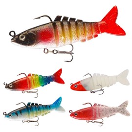 Rubber Fish Fishing Lure Zander Set 9 cm Artificial Bait Fish Set with Jig Head Fishing Bait Multi Joint Fishing Tool for Fishing Predatory Fish Rubber Fish for Pike Perch Zander Trout 5 Pieces
