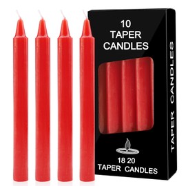 Bolosa Pack of 10 Taper Candles, Red, Tapered Candles, Long Candles, Long Burning Time, Suitable for Banquets, Parties, Family Dinners, 18 x 1.8 cm