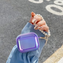 Glitter Laser Case for AirPods 3 (2021) with Pearl Wrist Chain Keychain,Colorful Bling Design for Airpods 3rd Generation Protective Case for Women Girls Soft TPU Shock Proof-Lavender Purple