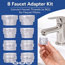 Faucet Thread Adapters 8PCS – Convert M18/M20/M22/M24/M28 to M22 Male, Fit M22 Female Faucet Filter, BPA-Free ABS