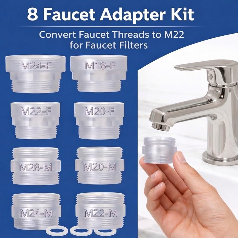 Faucet Thread Adapters 8PCS – Convert M18/M20/M22/M24/M28 to M22 Male,