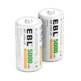 EBL Rechargeable C Batteries C Size C Cell 5000mAh Ni-MH, Pack of 2