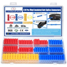 220 Pcs Butt Splice Connectors Kit 22-10 AWG Electrical Crimp Terminal Connector Kits Assorted Butt Splice Crimp Connectors Wiring Straight Crimps Terminals for 22,20,18,16,14,12,10 Gauge Wires