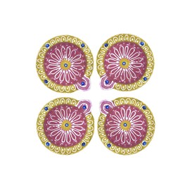 Earthen Diya Set of 4 Handmade Clay Terracota Diwali Diya Multicolor Oil Lamps for Pooja Deepak Decoration Rangoli Diva Deepam Decorative Lighting Accessories Traditional Indian Festival Decor