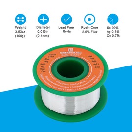 E ENERSYSTEC Thin Solder Wire 0.4mm Lead Free Electronics Solder Wire Rosin Core Sn99 Ag0.3 Cu0.7 Activated Electrical Solder 100g 3.53oz Fine Diameter 0.015 Thin Gauge Alloy Soldering Wire