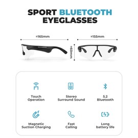 ROCKBROS Bluetooth Cycling Glasses Photochromic Intelligent Glasses for Men and Women Open Ear Sound Sports Glasses for MTB Jogging Mountaineering Fishing