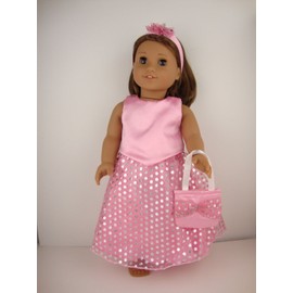 Beautiful Pink 2 Piece Dress with Silver Dots Complete with Purse Designed for 18 Inch Doll Like The American Girl Dolls