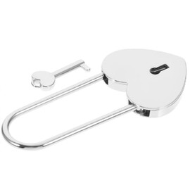 1 pcs Metal Heart Shaped Polished Padlock with Skeleton Key Replacement Handbag Bag Wedding Bow Lock Jewelry Box Storage Box Lock Diary Book (Long Silver-1 pcs)