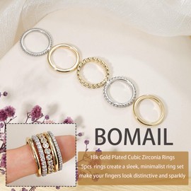 BOMAIL 14K Gold Plated Interlocked Stackable Rings for Women - Gold Silver Mixed Metal Statement Multi Rings Dainty Cubic Zirconia CZ Connected Band Thumb Ring Jewelry for Women, Metal, Cubic Zirconia
