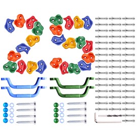 NOSTIFY 25 Pcs Colourful Pig Nose Shape Rock Climbing Holds with Blue & Green Auxiliary Handles, Indoor Outdoor Playground Wooden Play Set Build Exercise Toy Accessory - Mounting Hardware Kit Included