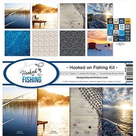 Reminisce Hooked on Fishing Collection Scrapbook and Card Kit, White