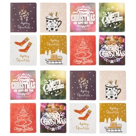 16 Pack Small Size Merry Christmas Greeting Cards & Envelopes, 3.5" x 3.5" Size, Colorful Christmas Cartoon Holiday Style Greetings Cards, Pack of 16, Colorful 2X8
