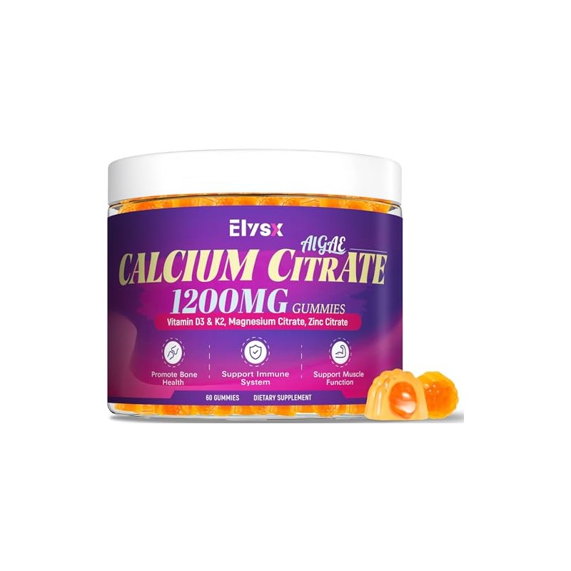 Calcium Citrate 1200mg with Vitamin D3 Gummies, Chewable Algae Calcium