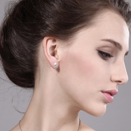 Gem Stone King 925 Sterling Silver Swiss Blue Topaz Purple Lavender Cultured Freshwater Pearls Earrings For Women (0.06 Cttw, Gemstone November Birthstone, Round 2MM)