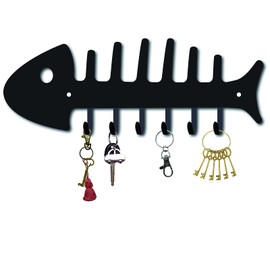 CREATCABIN Fishbone Key Holder Hanger Towel Rack Organizer with 6 Hooks Wall Mounted Decorative for Wall Bathroom Kitchen Entryway Door Including Screws and Anchors 10.6" x 3.9"