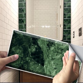 Neukids 27pcs Green Emerald Marble Tile Stickers, Peel and Stick Kitchen Splashback, Tile Transfers Sticker for Home Decor, Tile Decals for Living Room Kitchen Bathroom Laundry RV Backsplash