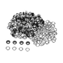 HARFINGTON 100set Grommets Kit Metal Eyelets 4mm 1/6" Hole Tiny Grommet for Shoes Clothes Belt Bag DIY Project, Matte Black
