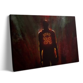 Kobe Bryant Canvas Wall Art Decor - 16X20 inch Iconic Backlit Lakers Jersey No. 24, Inspirational Basketball Legend Tribute, Artistic Shadow Glow Design for Home or Office Wall Decoration