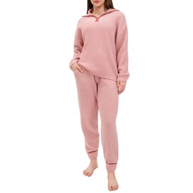 DAVID ARCHY Fleece Pajamas Women Fuzzy Warm Lounge Sets Winter Soft Long Sleeve Tops and Pants Comfy Pjs (L, Coral Pink)