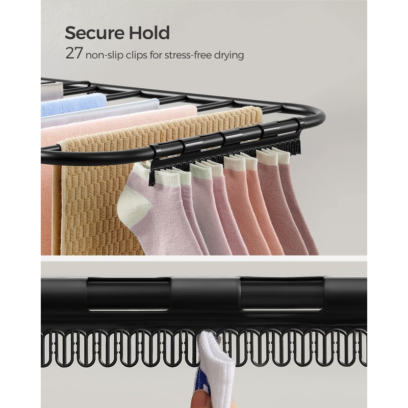SONGMICS Clothes Drying Rack, with Sock Clips, Metal Laundry Rack,