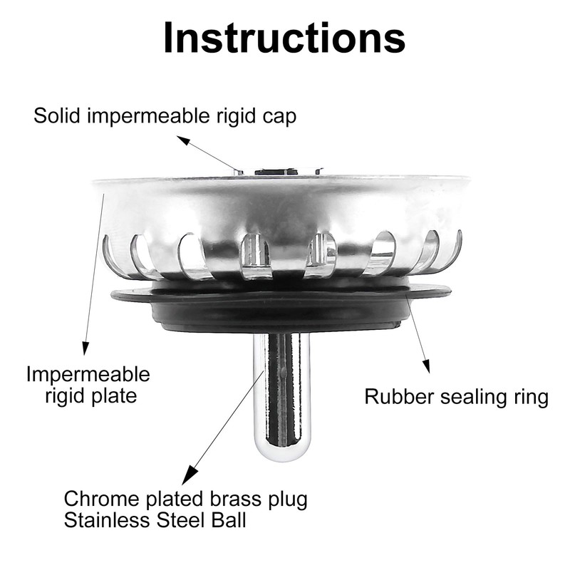 Kitchen Sink Basket Strainer Plug, 52mm Mini Stainless Steel Kitchen