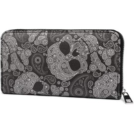 styleBREAKER Ladies Purse with Skull Paisley Print Zip Wallet 02040118, black, Modern