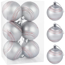 mupera Christmas Ball Ornaments - 6 Pcs Shatterproof Sports Theme Xmas Baseball Ornaments Set, 2.36 Inch Hang Ball Decorations for Xmas Tree, Holiday, Wedding, Party, Office, Business Decor