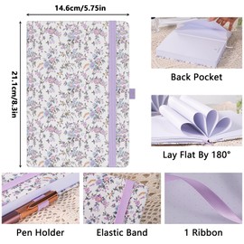 TIEFOSSI Ruled Journal Notebook for Women, A5 Notebook with Dot Grid for Writing, 190 Numbered Pages, Thick Paper, Travel Journal, for Work, Home, School, Notes, Business