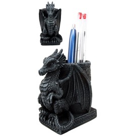 Ebros Medieval Fantasy Smaug Dragon Stationery Holder Statue Gothic Dragons Organizer Office Desktop Pen Pencil Holder Figurine 4.75" Tall Gothic Gargoyle Sentry