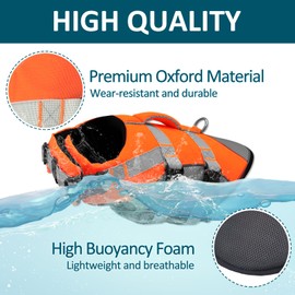 Kosgraiy Dog Life Jacket,Reflective High Buoyancy Dog Life Vest, Adjustable Dogs Safety Swim Vest with Rescue Handle for Swimming Boating,Pet Floating Swimsuit for Small Medium Large Dogs,Orange,M