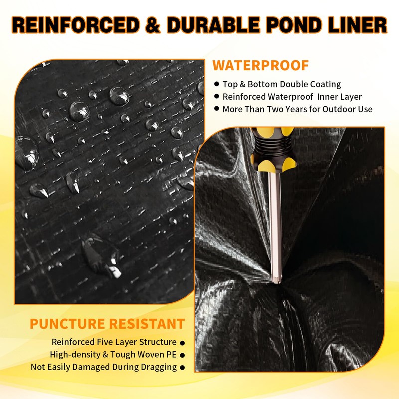 THOOUM 20x30FT Pond Liner for Outdoor Ponds, Reinforced PE Fish