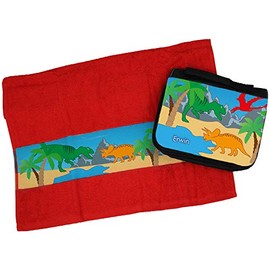 Eurofoto Towel and Wash Bag Set with Name Erwin and Dino Motif for Boys | Towel and Wash Bag Printed |