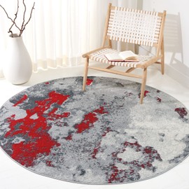 SAFAVIEH Adirondack Collection Area Rug - 8' Round, Red & Grey, Modern Abstract Design, Non-Shedding & Easy Care, Ideal for High Traffic Areas in Living Room, Bedroom (ADR134Q)