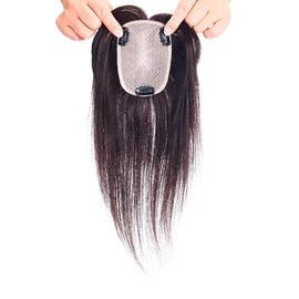 YOYO Partial Wig, 100% Human Hair, Fully Hand Planted, Point Wig, Women's, Medical, Parted, Natural, Realistic Artificial Scalp, Women's Gray Hair, Child Face Effect, Easy to Wear, Flat Bangs (Natural