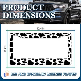HCSS 2PCS Cow Print License Plate Frames, Cute Animal White Black Spot Aluminum Metal License Plate Holder Covers, Rust-Proof Waterproof Car Decorative Tag Frames for Standard US 12x6 Inch