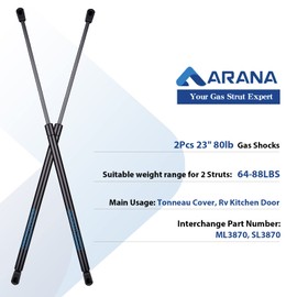ARANA SL3870 23 inch 80lb Gas Struts Prop Springs Shocks 23" ML3870 Replacement Lift Supports for Tonneau Cover RV Kitchen Door RV Bed Truck Topper Engine Hatch, 2Pcs