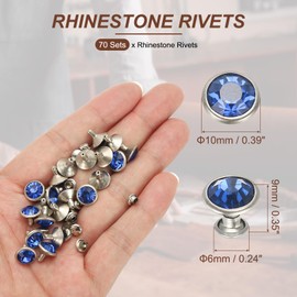 PATIKIL 10mm Leather Rivets, 70 Sets Rhinestone Rivet Studs Double Cap Spikes Rivet for Leather Crafting for Decor Repair DIY Clothing Belts Bags Shoes, Light Blue Silver Tone