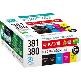 Ecolica Recycle Ink Compatible with Canon BCI-381+380/5MP, 5 Color Pack, EC-C381+380/5A (ECI-C381-5P) Remaining Level Indicator (Ecolica Envelope Package)