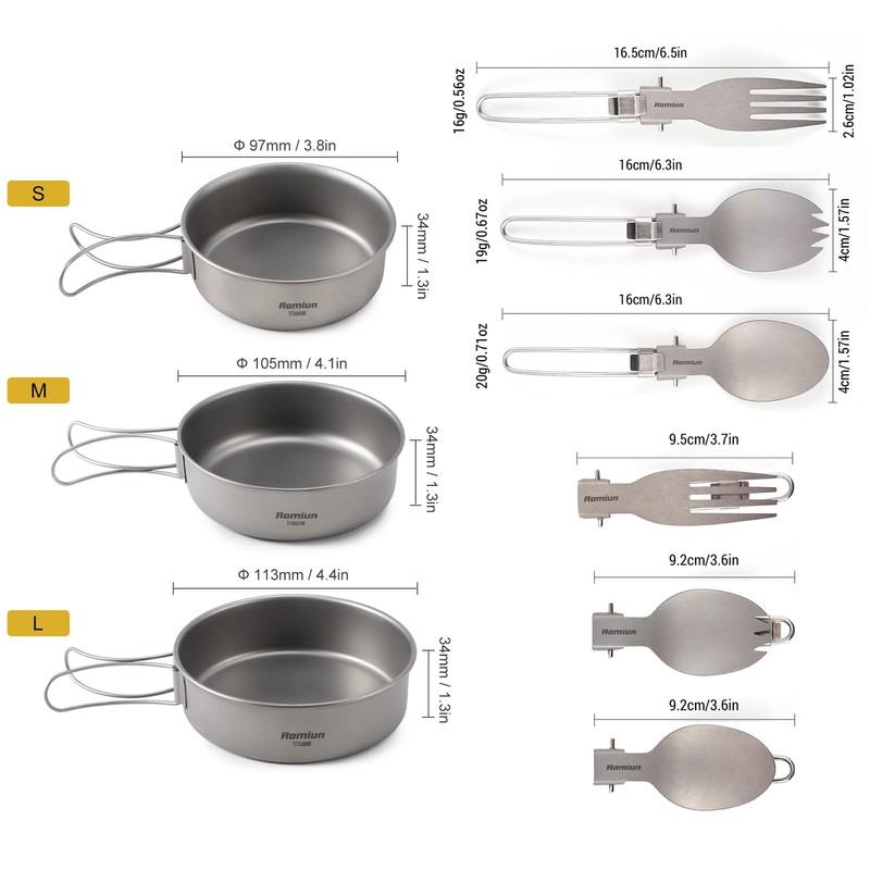 Aomiun Camping Cutlery Set, Camping Bowl and Cutlery Set, Titanium