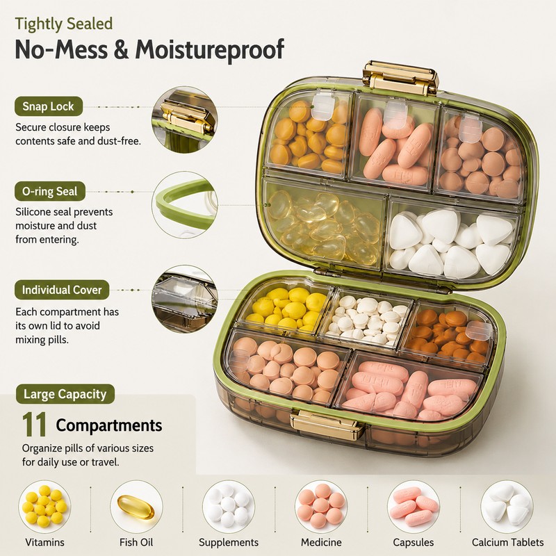2 Pcs Portable Pill Organizer With Extended Organizer for Travel
