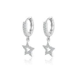 Desnuage Silver CZ Hollow Star Huggie Hoop Earrings for Women Dainty Celestial Lightweight Huggie Hoop Earrings Small Star Dangle Drop Earrings for Everyday Prom