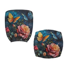 YUVAMAGIMO Butterfly Rose Dining Chair Cover Luxurious Dustproof 2-Piece Set Elastic Removable and Washable Armchair Cover Suitable for Gaming Chairs Desk Chairs Office Chairs