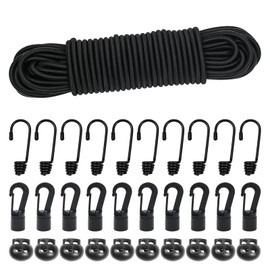 suruikei Rubber Cord 5 mm 15 m Black, Elastic Expander Rope, Rubber Cord, Rubber Cord, Rubber Band, Tarpaulin Rope, Tension Rope with Hooks, Accessories, DIY (Black, 5 mm x 15 m)