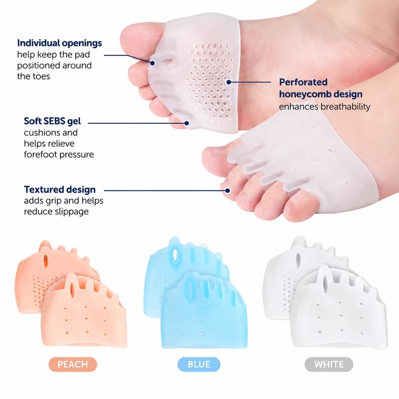 Five-Toe Gel Separator with Forefoot Cushion – Washable Foot Comfort