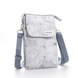 Kaaipee Women's Smartphone Pouch, Lightweight Mini Shoulder Bag, Smartphone Pochette, Adjustable Length, Portable Pouch, Cross-Body Type, Floral Pattern, gray (light gray)