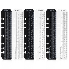 Yuanchu 6 Pcs A5 6 Hole Bookmark, Black/Clear Plastic Page Marker Pouch Pagefinder Measuring Today Ruler for A5 Size 6-Hole Binder Notebook Journal Magazine Rulers