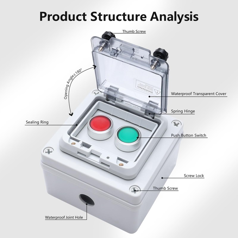 APIELE IP67 Outdoor Waterproof Button Switch Box Green/Red/Yellow Instantaneous Button