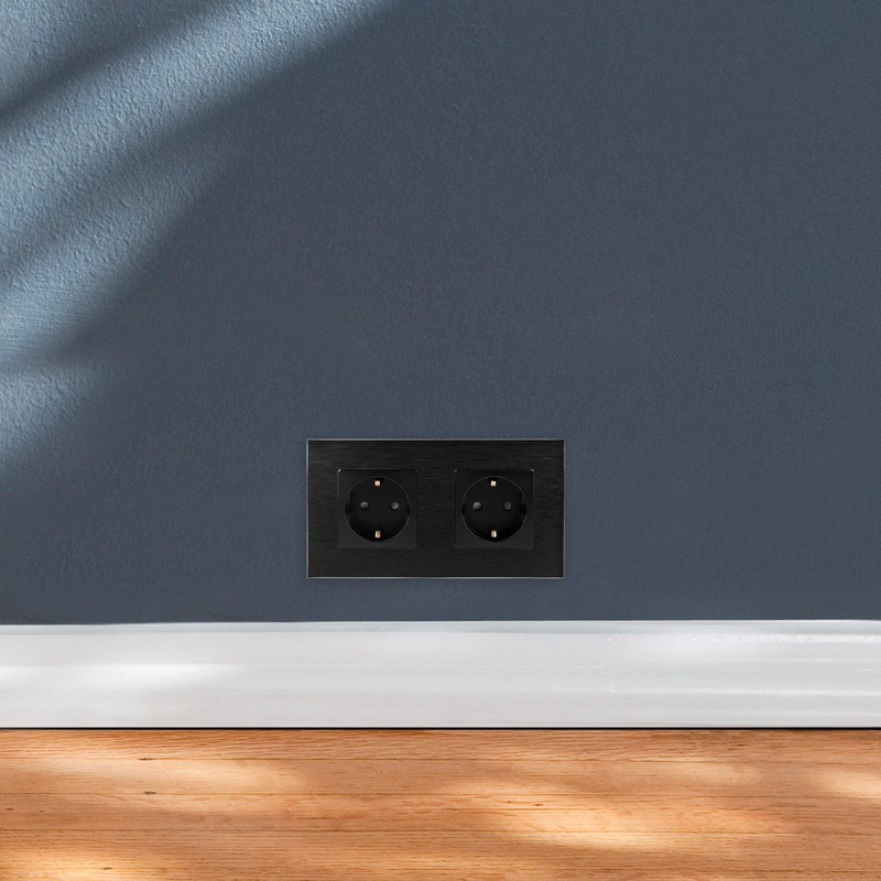 Navaris Aluminium Schuko Socket Double – with Mounting Material –